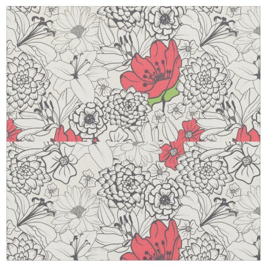 Poppy flower Garden Pattern Stof (Close Up)