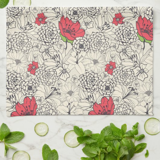 Poppy flower Garden Pattern Theedoek (Gevouwen)