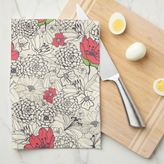 Poppy flower Garden Pattern Theedoek (Quarter Fold)