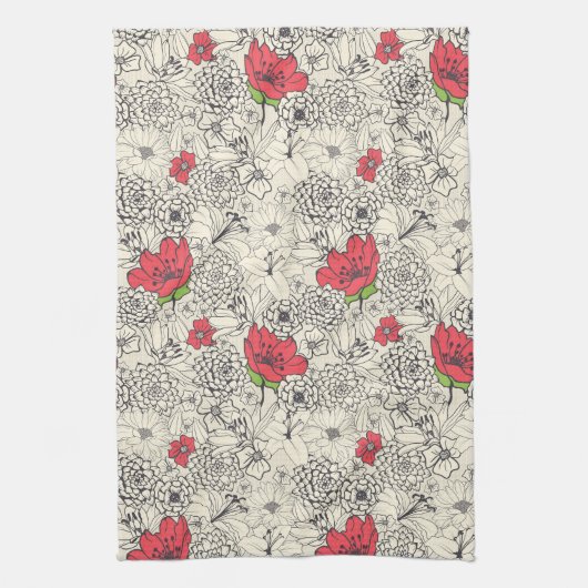 Poppy flower Garden Pattern Theedoek (Verticaal)