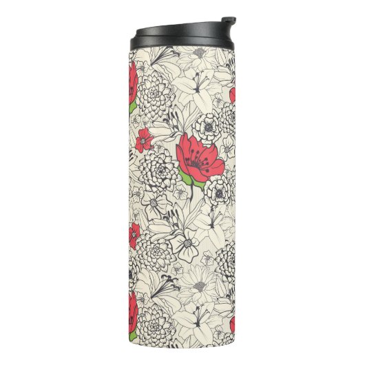 Poppy flower Garden Pattern Thermosbeker (Gedraaid links)