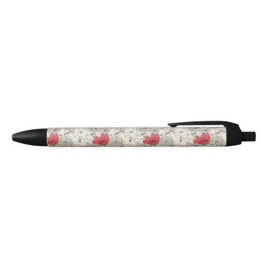 Poppy flower Garden Pattern Zwarte Inkt Pen (Bovenkant)