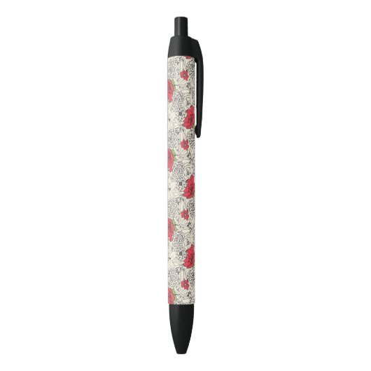 Poppy flower Garden Pattern Zwarte Inkt Pen (Achterkant (Verticaal))