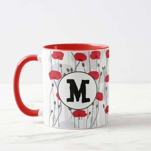 Poppy flower gift botanical pretty monogram mok (Links)