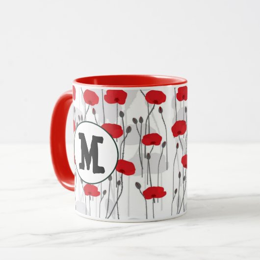 Poppy flower gift botanical pretty monogram mok (Voorkant links)