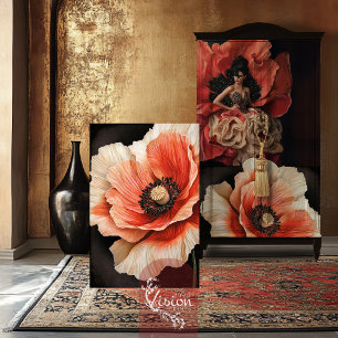 Poppy Flower Macro Close-up Red Coral & Black Tissuepapier