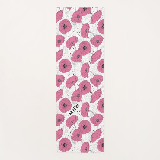 Poppy Flower Pattern aangepast monogram yoga mat (Voorkant)