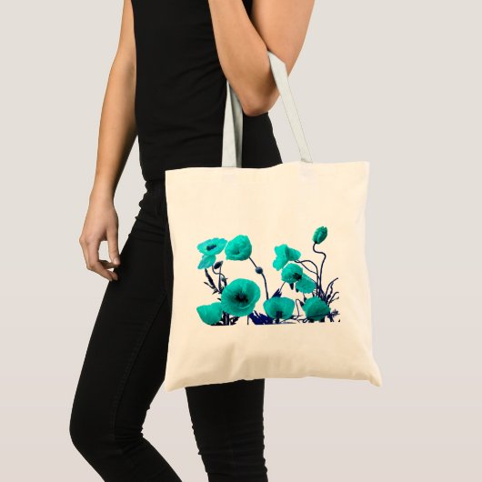 Poppy Flower Turquoise Floral Wedding Bridesmaid Tote Bag (Voorkant (product))