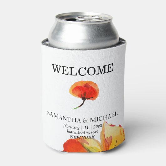 Poppy Flower Waterverf Bruiloft Blikjeskoeler (Blikje Voorkant)