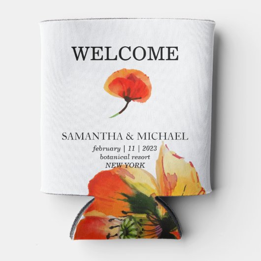 Poppy Flower Waterverf Bruiloft Blikjeskoeler (Voorkant)