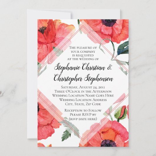 Poppy Flower Waterverf Red Floral Elegant Wedding Kaart (Voorkant)