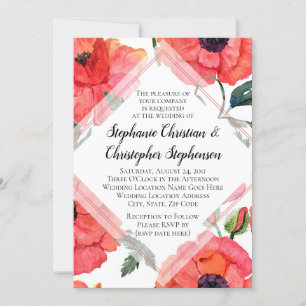 Poppy Flower Waterverf Red Floral Elegant Wedding Kaart
