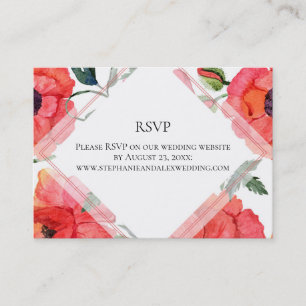 Poppy Flower Waterverf Red Floral RSVP Reply Kaart Visitekaartje