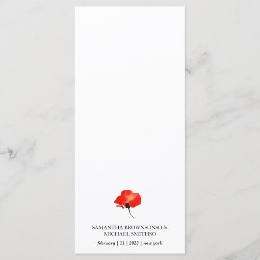 Poppy Flower Waterverf Schilderen Beroemdheid Brui Menu (Achterkant)