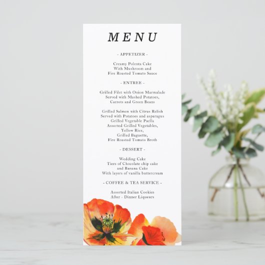 Poppy Flower Waterverf Schilderen Beroemdheid Brui Menu (Staand voorkant)