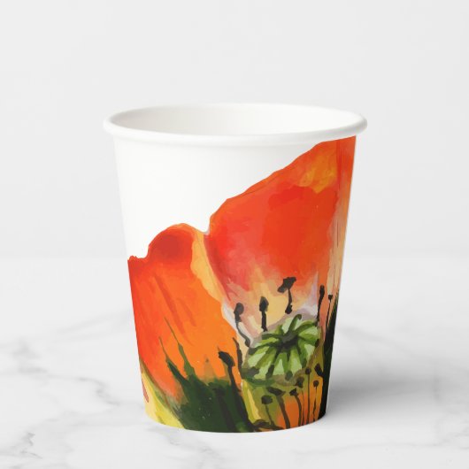 Poppy Flower Waterverf Schilderij Bruiloft Papieren Bekers (Achterkant)
