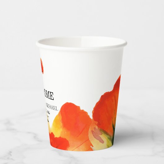 Poppy Flower Waterverf Schilderij Bruiloft Papieren Bekers (Links)
