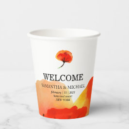 Poppy Flower Waterverf Schilderij Bruiloft Papieren Bekers