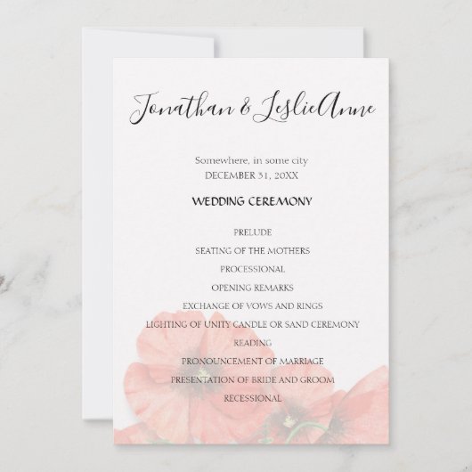 Poppy Flower Wedding Ceremony Program L2 Kaart (Voorkant)