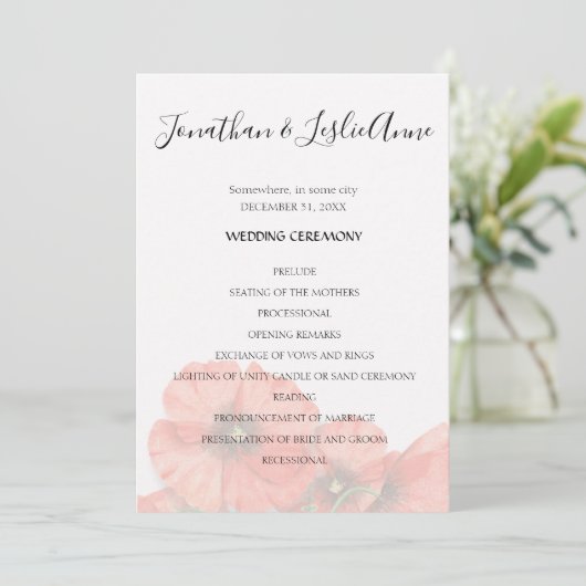 Poppy Flower Wedding Ceremony Program L2 Kaart (Staand voorkant)