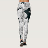 Poppy Flower, zwarte witte lijn. Leggings (Achterkant)