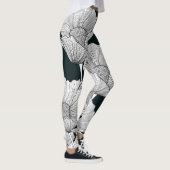 Poppy Flower, zwarte witte lijn. Leggings (Rechts)