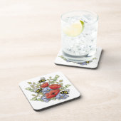 Poppy Flowers and Bees Digital Drawing, Botanical  Bier Onderzetter (Rechterzijde)