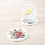 Poppy Flowers and Bees Digital Drawing, Botanical  Zandsteen Onderzetter (Zijkant)