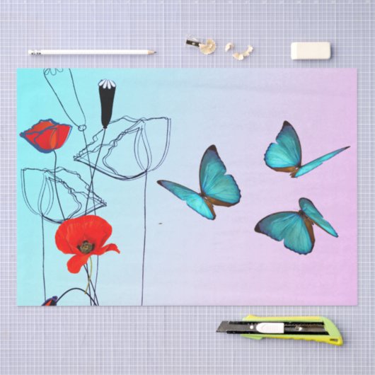 Poppy Flowers and Butterfly Decoupage  Tissuepapier (Craft)