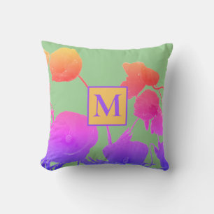 Poppy Flowers Art Abstract Monogram Initiaal Flora Buitenkussen