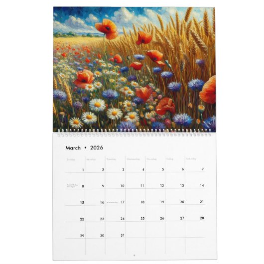 Poppy Flowers Art, Beautiful Meadows Natuur Kalender (Mar 2026)
