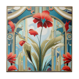 Poppy Flowers Art Deco Design keramische Tegel Tegeltje