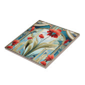 Poppy Flowers Art Deco Design keramische Tegel Tegeltje (Zijkant)
