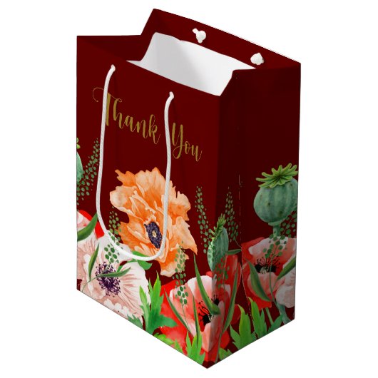 Poppy Flowers Bedankt voor de middelgrote cadeauta Medium Cadeauzakje (Voorkant Gekanteld)