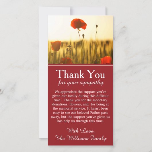 Poppy Flowers Bereavement Memorial Bedankkaart (Voorkant)