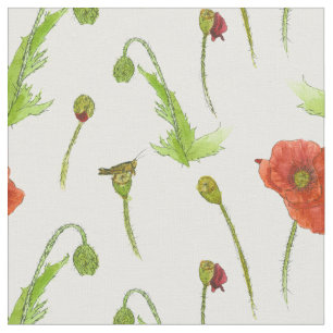 Poppy Flowers Botanische illustratie Rode Floral Stof