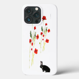 Poppy Flowers Bunny Rabbit Art iPhone 13 Pro Hoesje