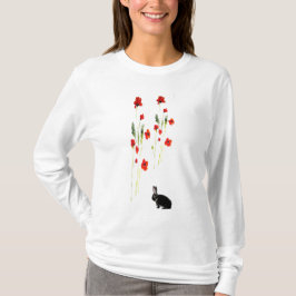 Poppy Flowers Bunny Rabbit Art T-shirt