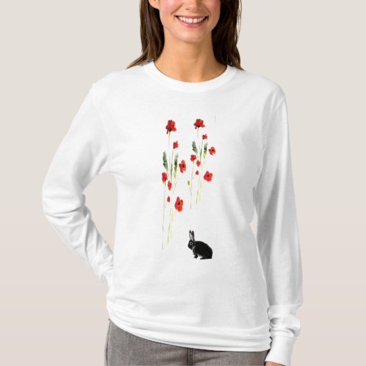 Poppy Flowers Bunny Rabbit Art T-shirt (Voorkant)