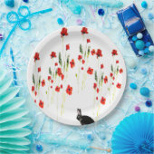 Poppy Flowers Bunny Rabbit Floral Papieren Bordje (Feest)