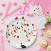 Poppy Flowers Bunny Rabbit Floral Papieren Bordje (Feest)