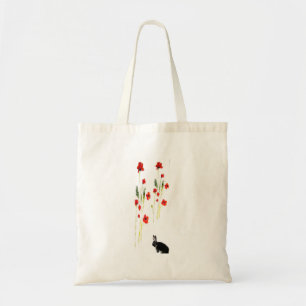 Poppy Flowers Bunny Rabbit Floral Tote Bag