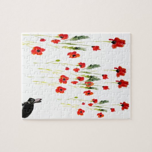 Poppy Flowers Bunny Rabbit Legpuzzel (Horizontaal)