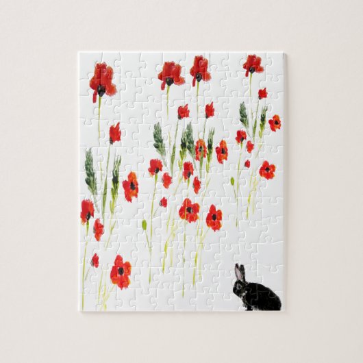 Poppy Flowers Bunny Rabbit Legpuzzel (Verticaal)