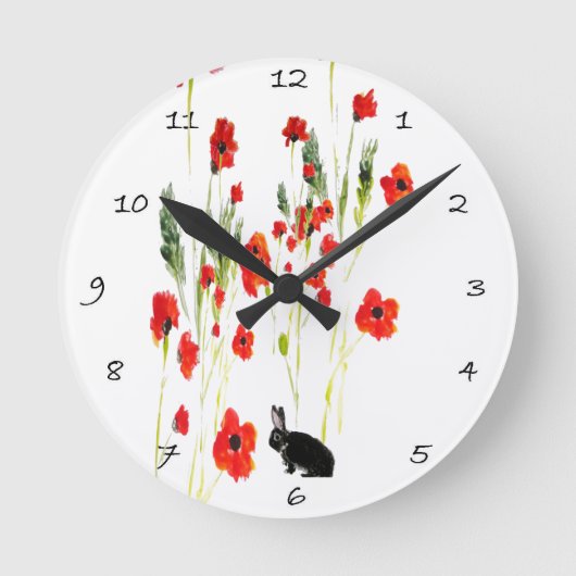 Poppy Flowers Bunny Rabbit Ronde Klok (Voorkant)