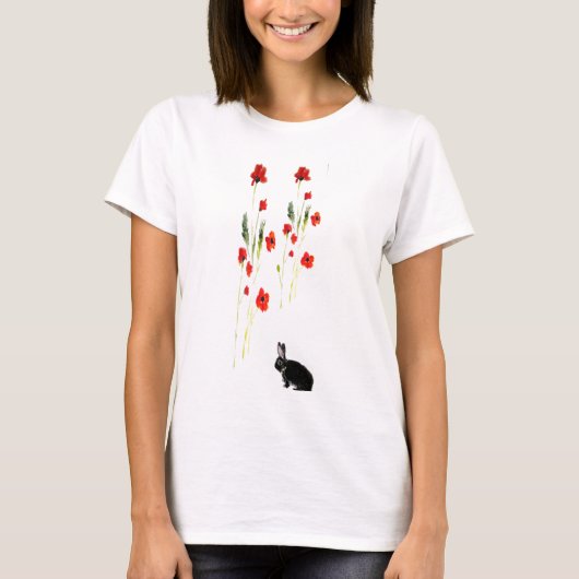 Poppy Flowers Bunny Rabbit T-shirt (Voorkant)
