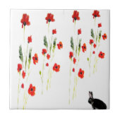 Poppy Flowers Bunny Rabbit Tegeltje (Voorkant)