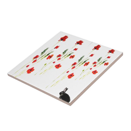 Poppy Flowers Bunny Rabbit Tegeltje (Zijkant)