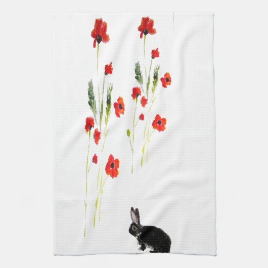 Poppy Flowers Bunny Rabbit Theedoek (Verticaal)