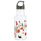Poppy Flowers Bunny Rabbit Waterfles (Voorkant)